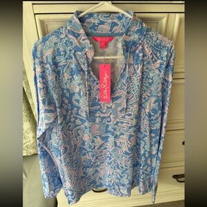 Lilly Pulitzer Blue and Pink Printed Pullover Hoodie